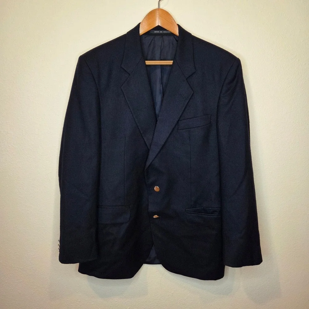 Alexandre of England Mens Navy Blue Pure New Wool Blazer Sport Coat 40 Short